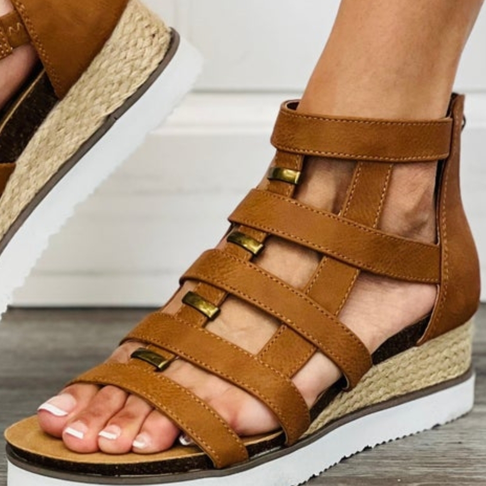 NEW! Corky Cognac Caged Wedge Sandals